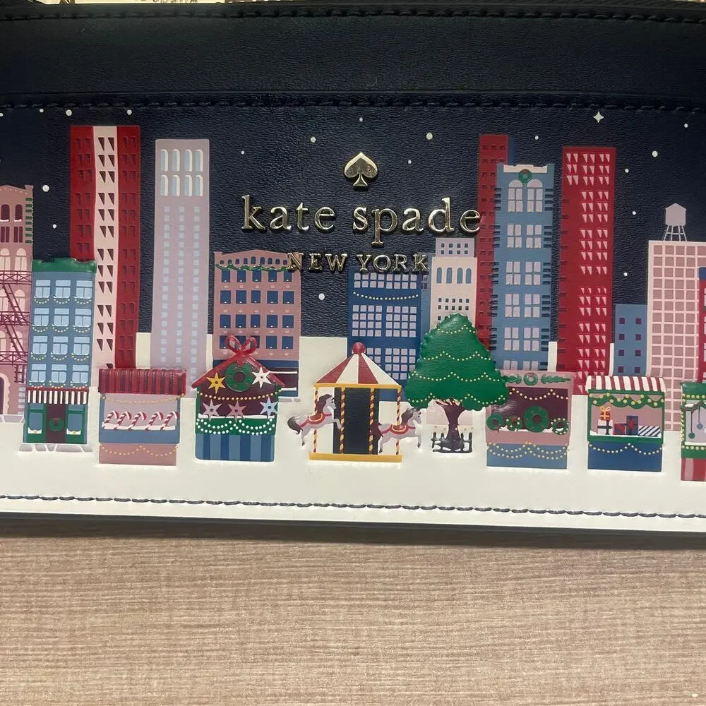 Kate Spade NEW Winter Wonders Large Slim Card Holder Wallet Leather Holidays
